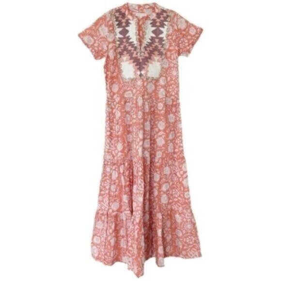 Marea by Liz Joy Olympia Sorbet Floral Print Shell Short Sleeve Kaftan Dress XS - Picture 3 of 12